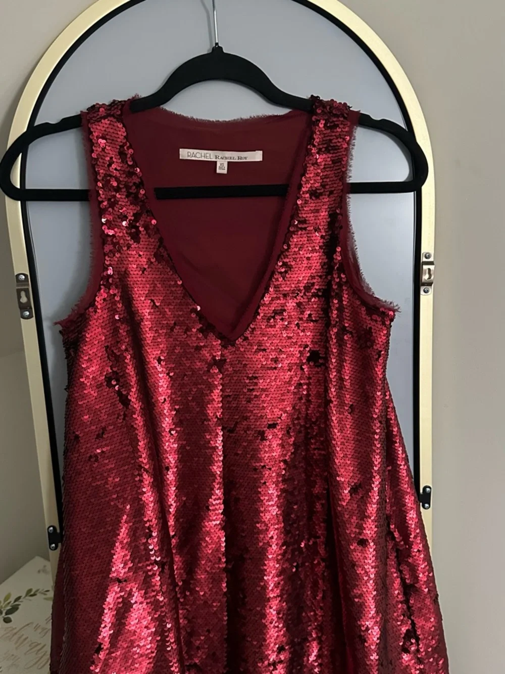 RACHEL Rachel Roy Red Sequin V-Neck Dress - Picture 2 of 5